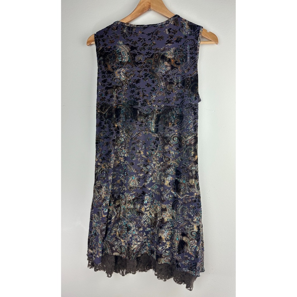 Rancho Estancia Burnout Velvet Lace Hem Mini Dress Purple Paisley L Witchy Goth - Picture 10 of 16